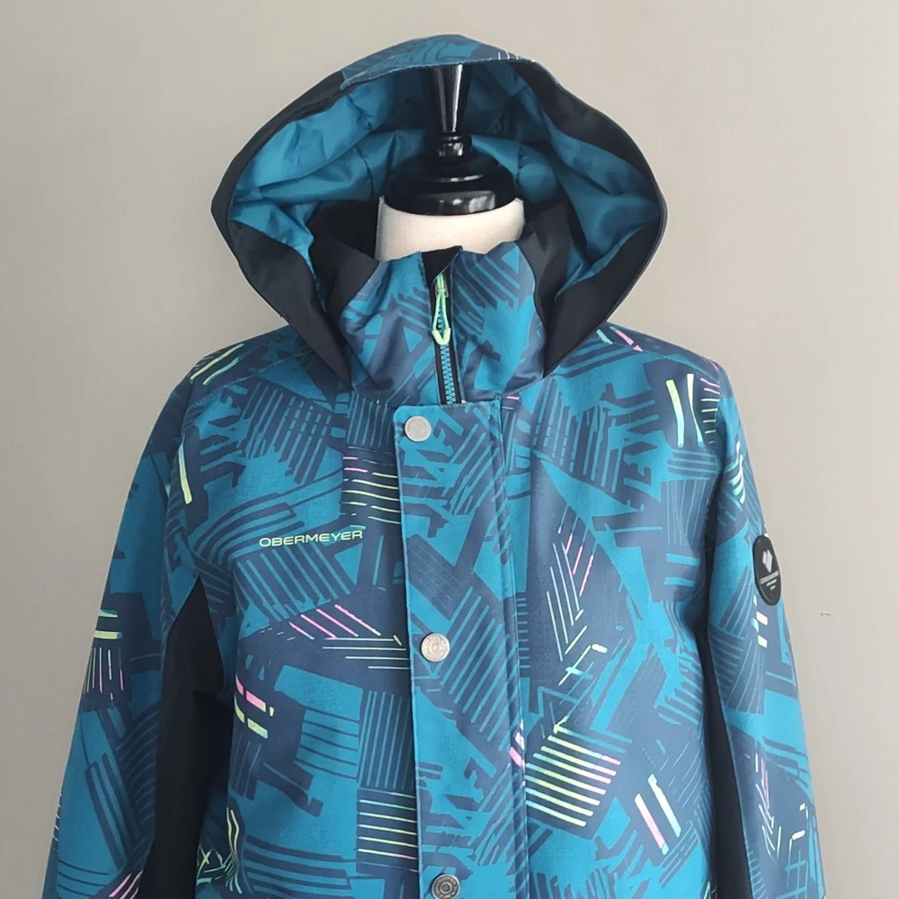 Obermeyer Teen Gage Radio Wave Patterned Hooded Ski/Snowboard Jacket Sz Teen XL - Picture 2 of 13
